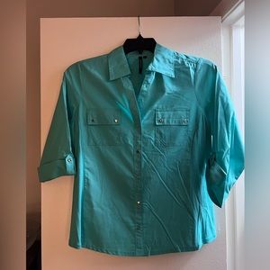 Cathy petit teal button up blouse